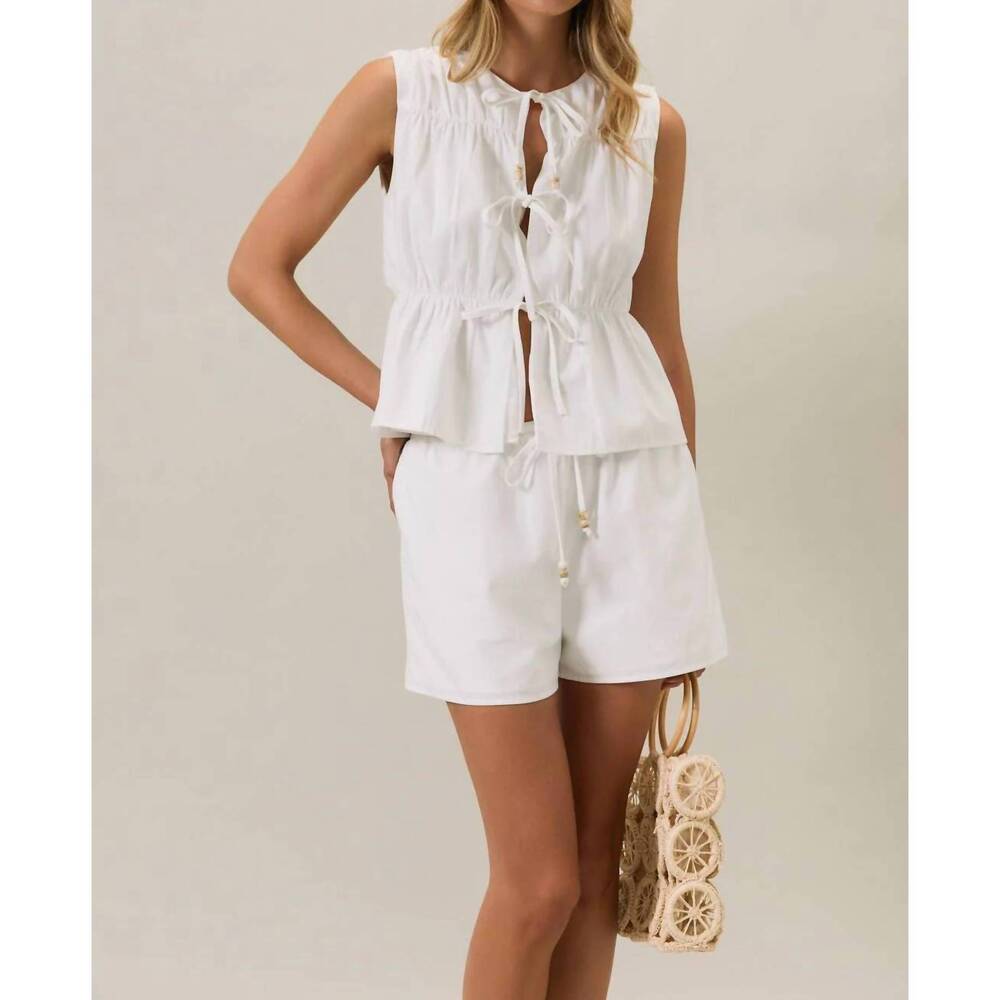 NEW SUNDAY EDITION front tie linen top in off white